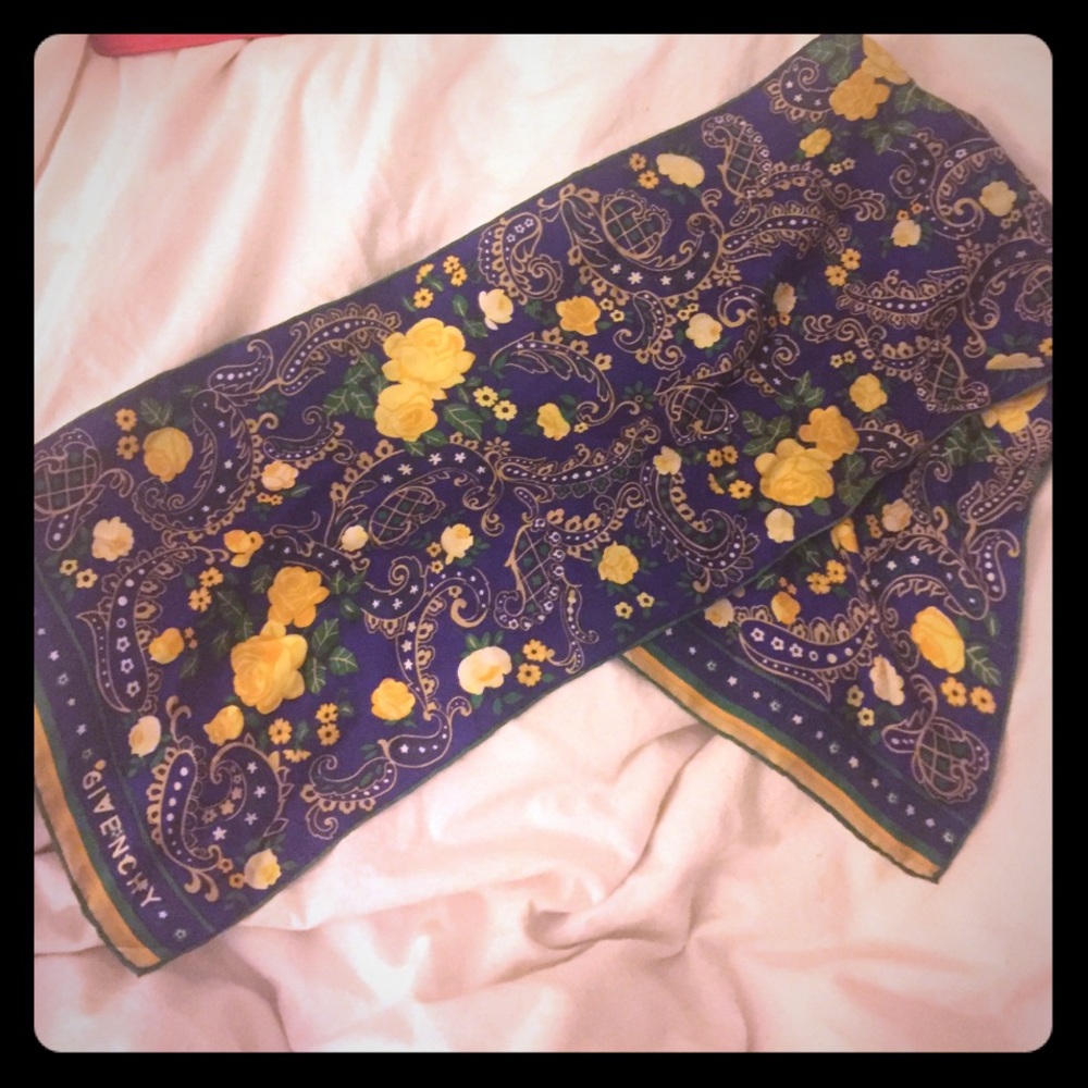 Givenchy silk scarf. Blue with yellow floral