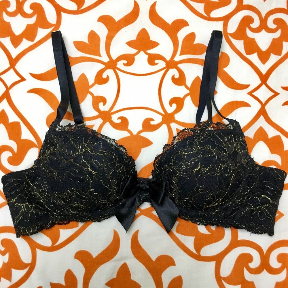 Aerie Reese Black and Gold Lace Push-up Bra 32A