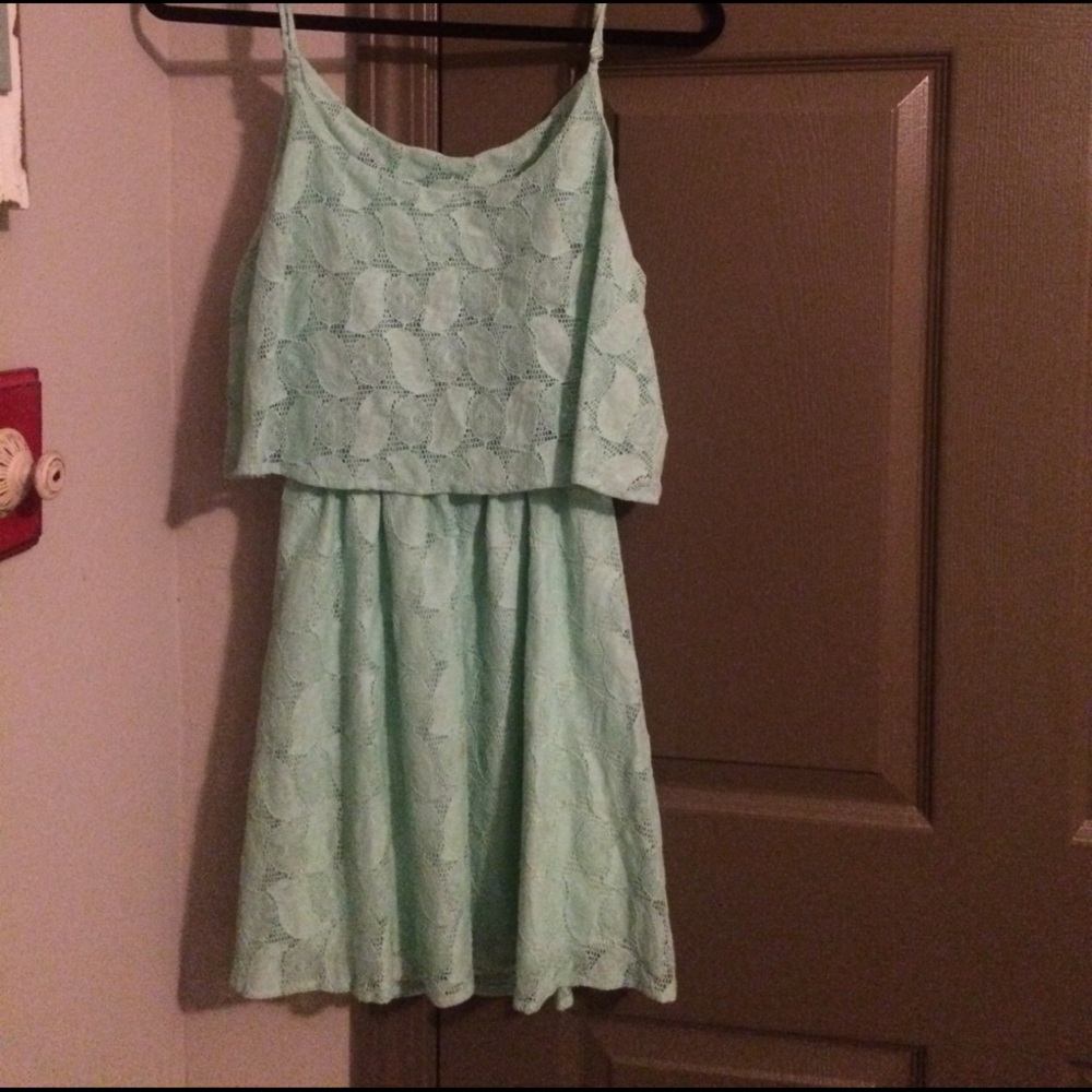 Mint open back summer dress.