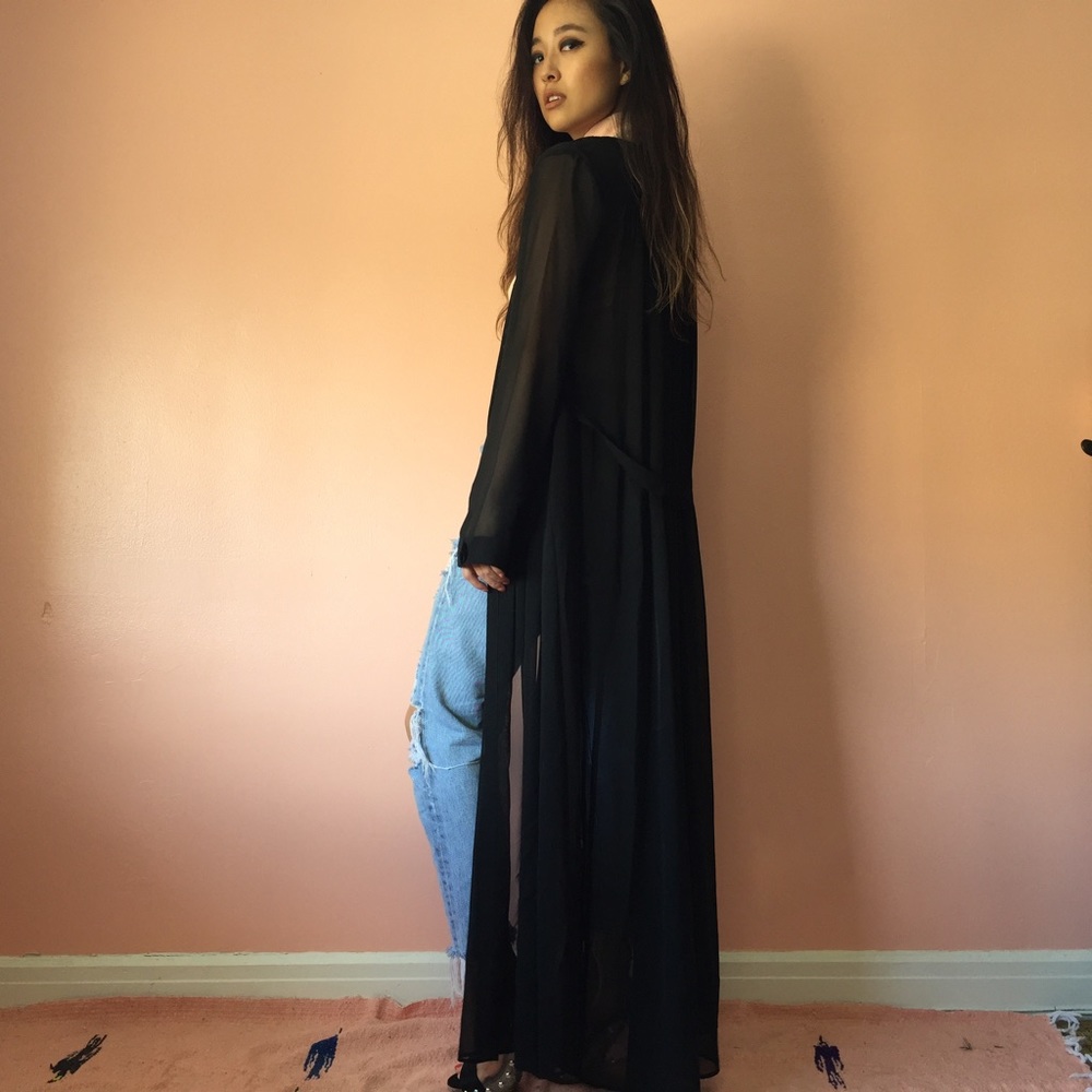 H&M Sheer Black Maxi Dress Coat - Picture 1 of 4