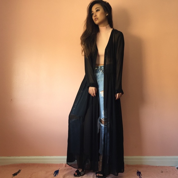 H&M Sheer Black Maxi Dress Coat - Picture 2 of 4