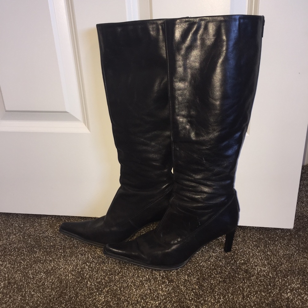 Aldo leather heel boots pointing toe black