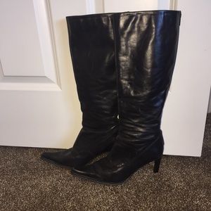 Aldo leather heel boots pointing toe black