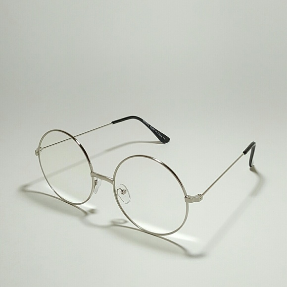 Accessories - Oversize Silver Round Clear Lens Glasses