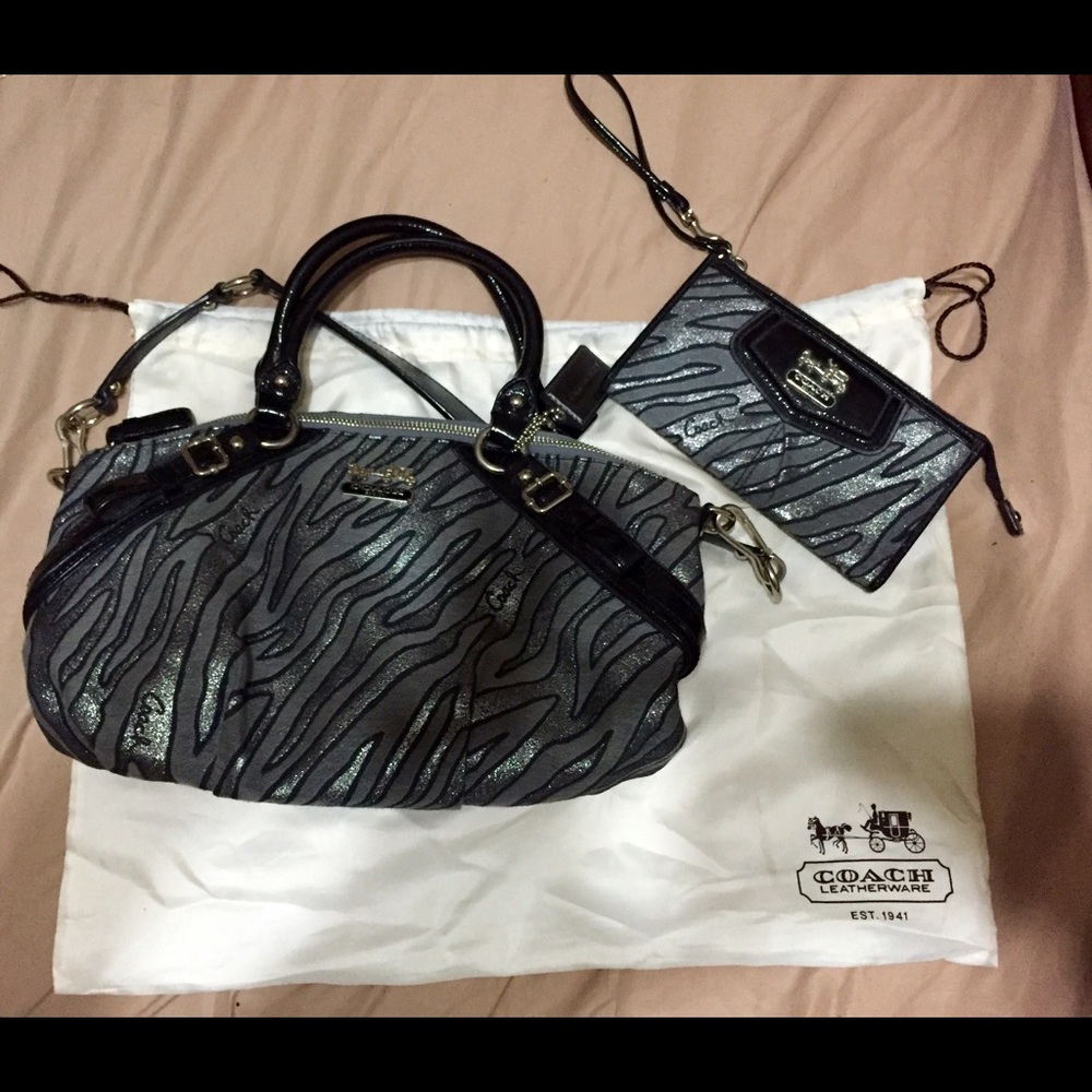 Coach black and silver sparkle zebra set