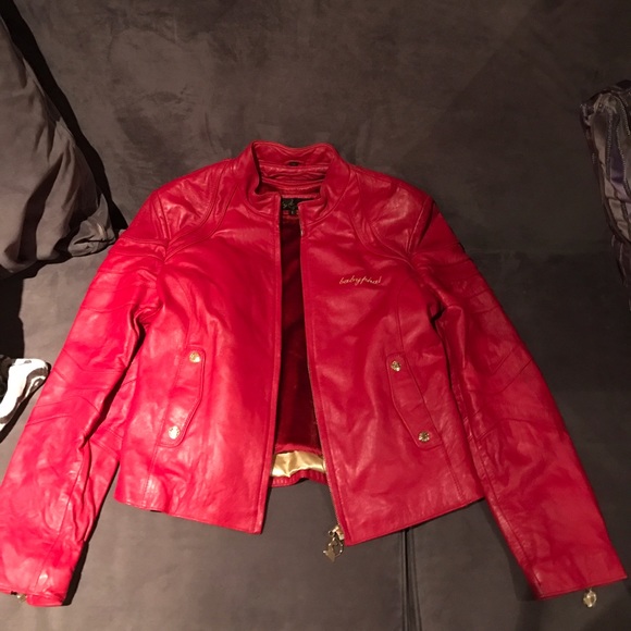 baby red leather jacket