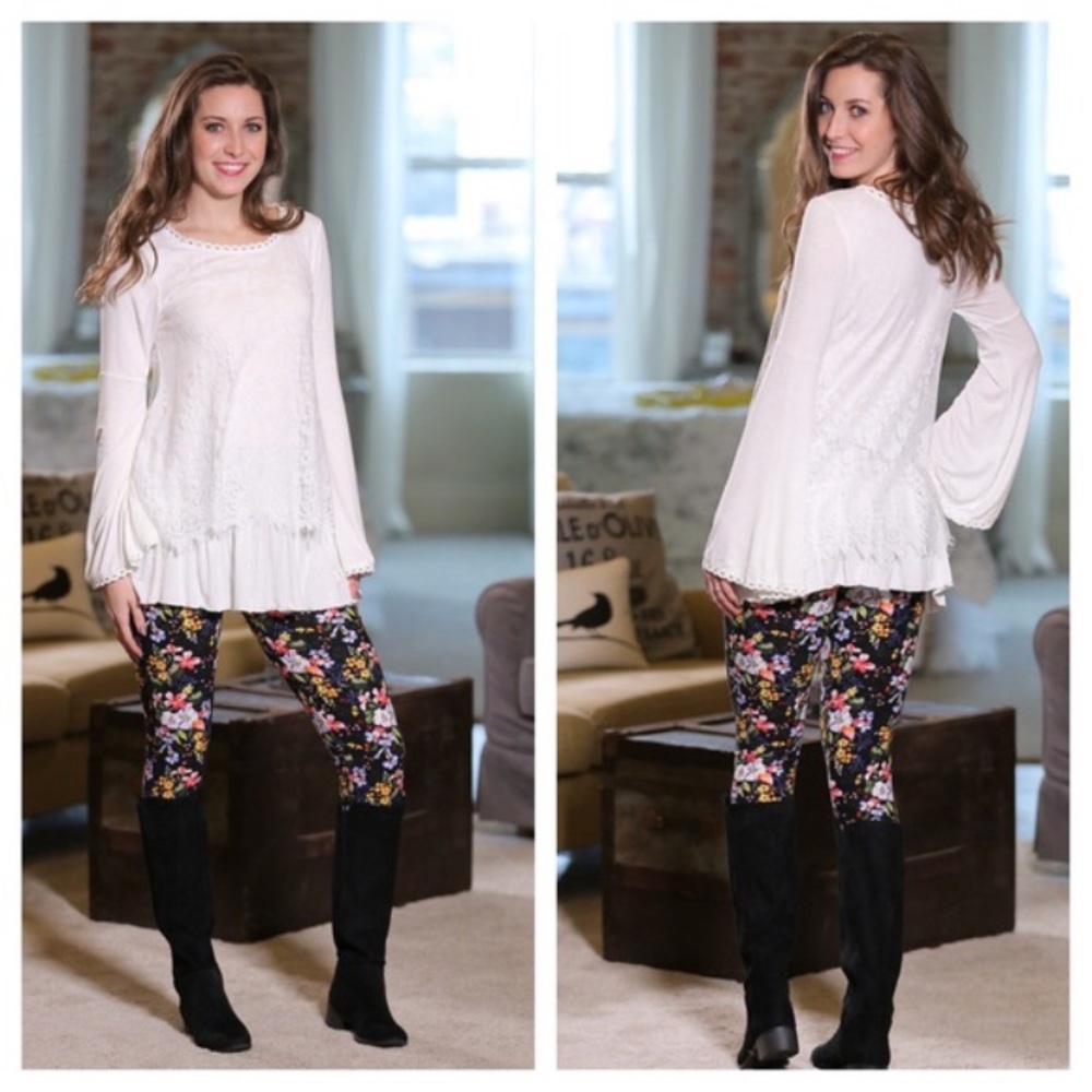 White bell sleeve lace tunic - Infinity Raine
