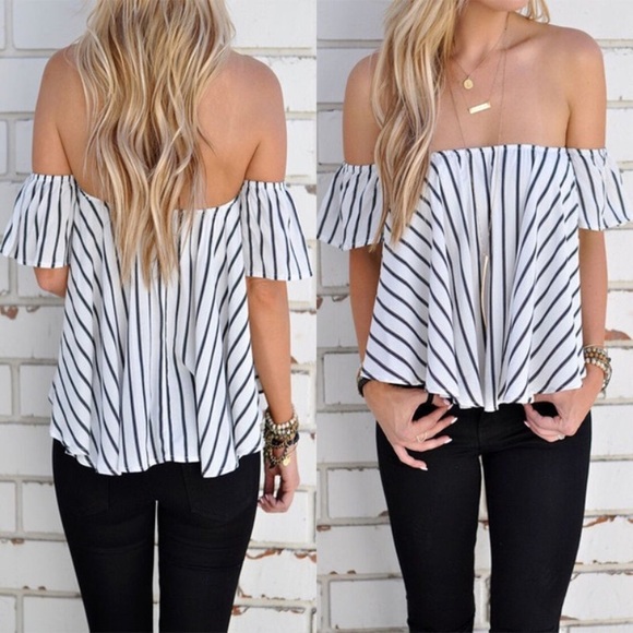 SALE LAST// Striped Off The Shoulder Top - Picture 3 of 8