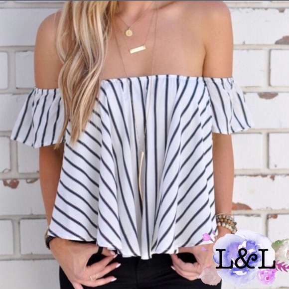 SALE LAST// Striped Off The Shoulder Top - Picture 2 of 8