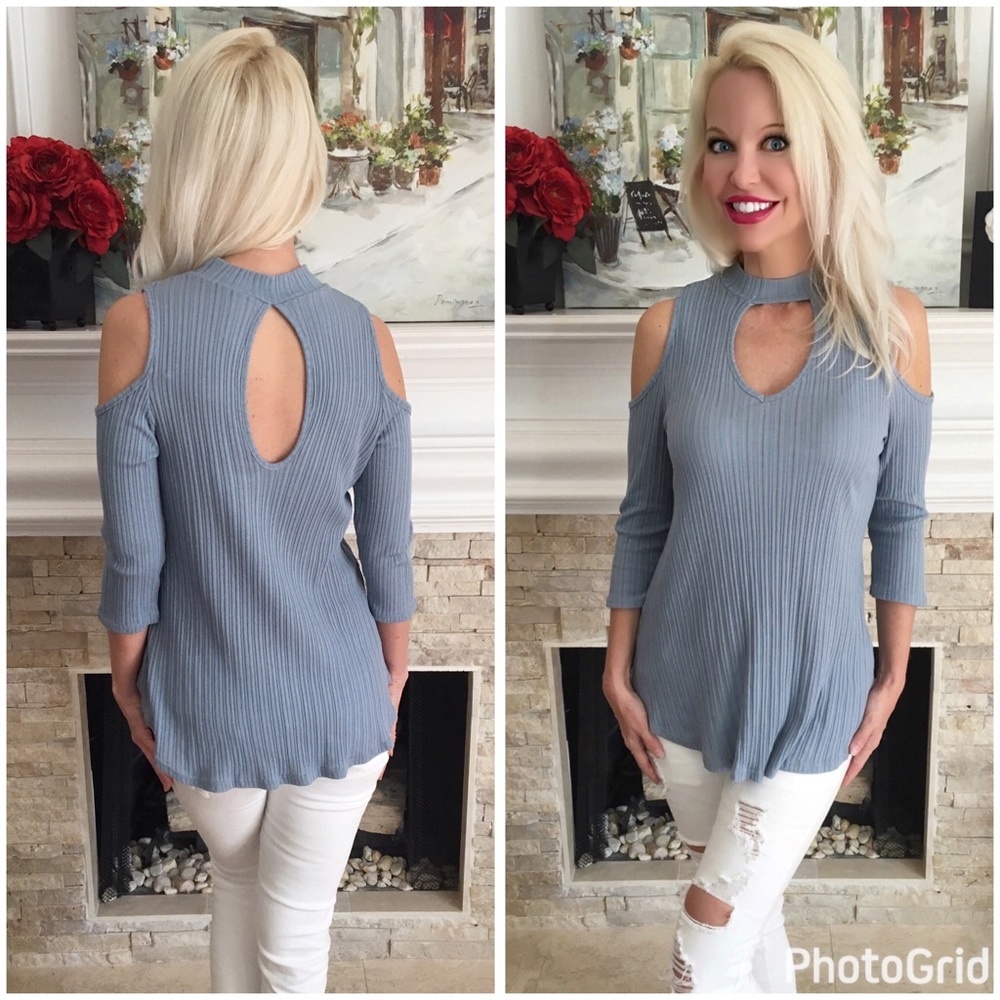 LAST 1! ❤️Prada blue Modal ribbed 3 qtr sleeve top - Picture 2 of 4