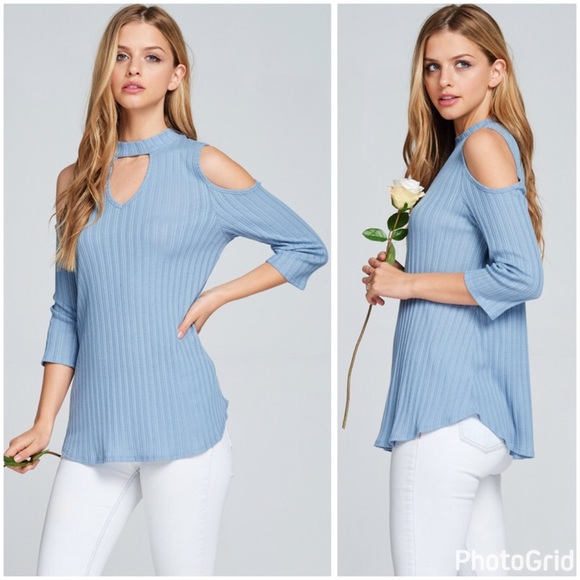 LAST 1! ❤️Prada blue Modal ribbed 3 qtr sleeve top - Picture 3 of 4