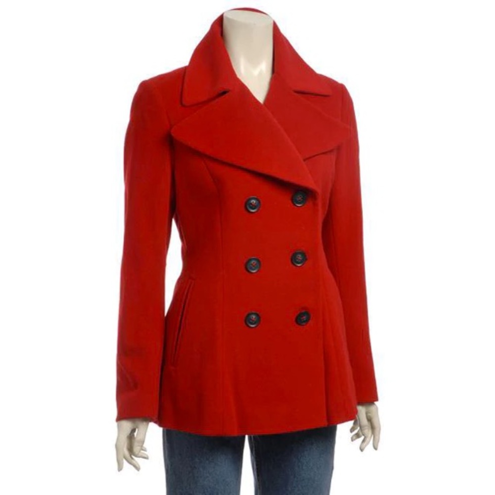 DKNY Fit and Flare Lacquer Red Peacoat