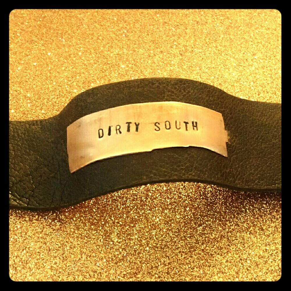 Repurposed belt bangle bracelet "dirty south"