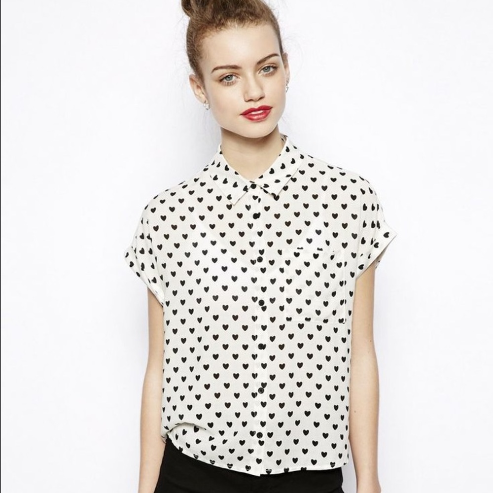ASOS New Look Heart Print Cropped Blouse