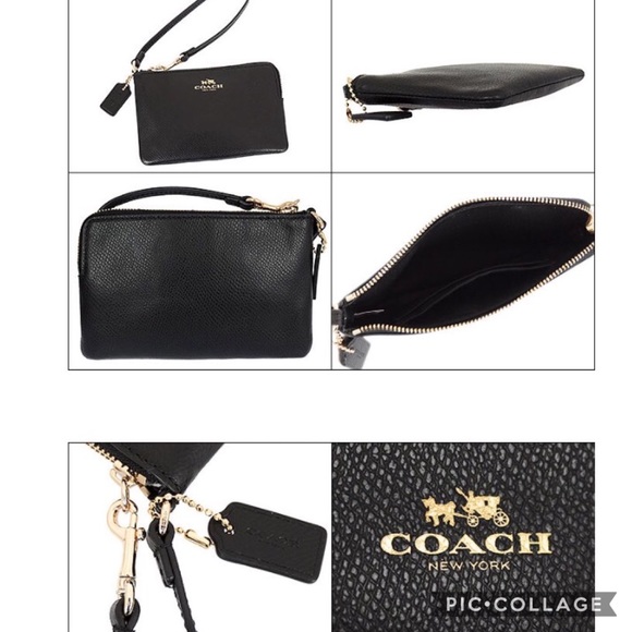 COACH Crossgrain black Leather Corner Zip Wristlet - Picture 2 of 4