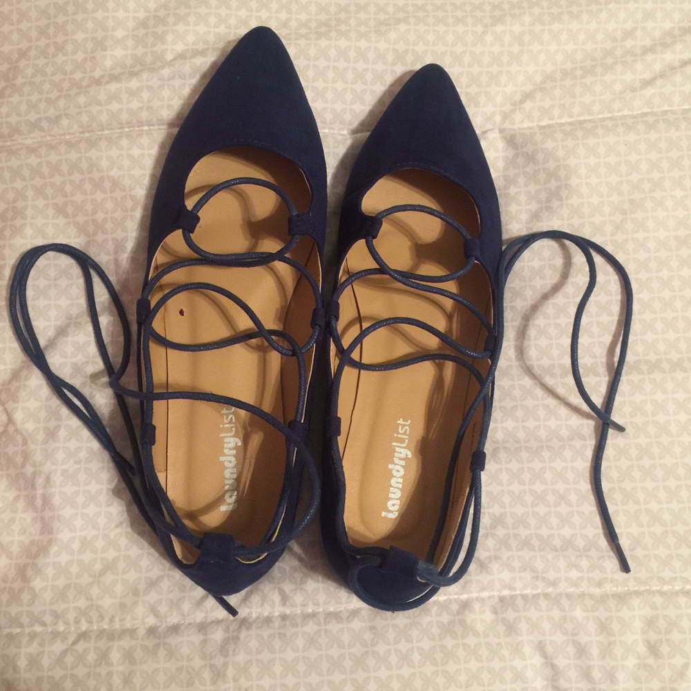 Navy blue flats with laces