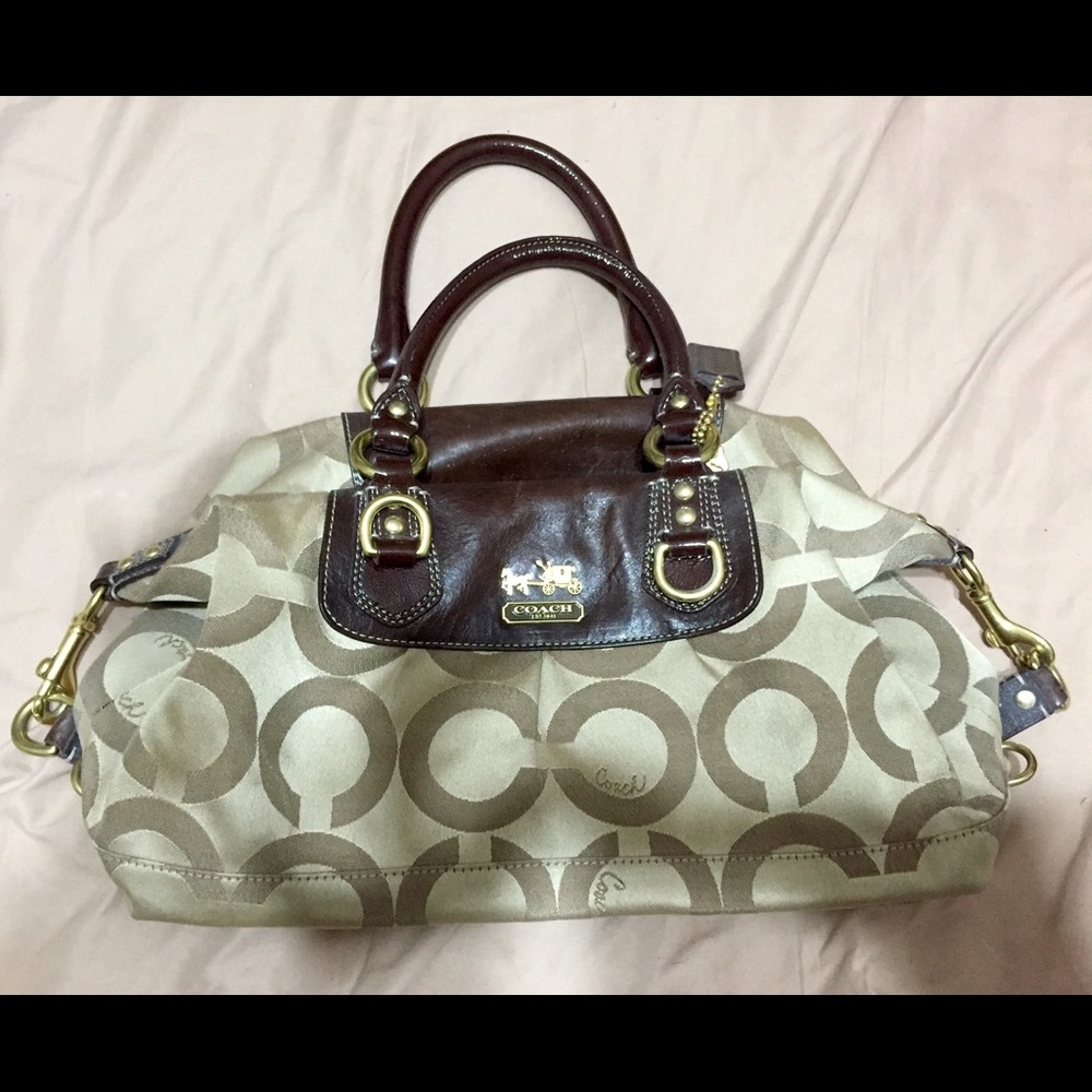 Coach brown and tan logo purse