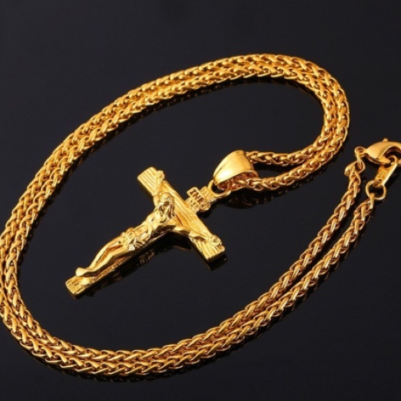 Gold Jesus piece chain 22" - Picture 2 of 2