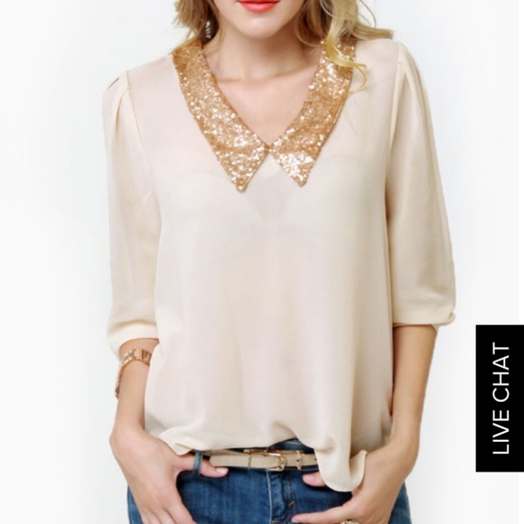 Lulu's Tops - Lulu's sheer blouse with sparkle collar, size S