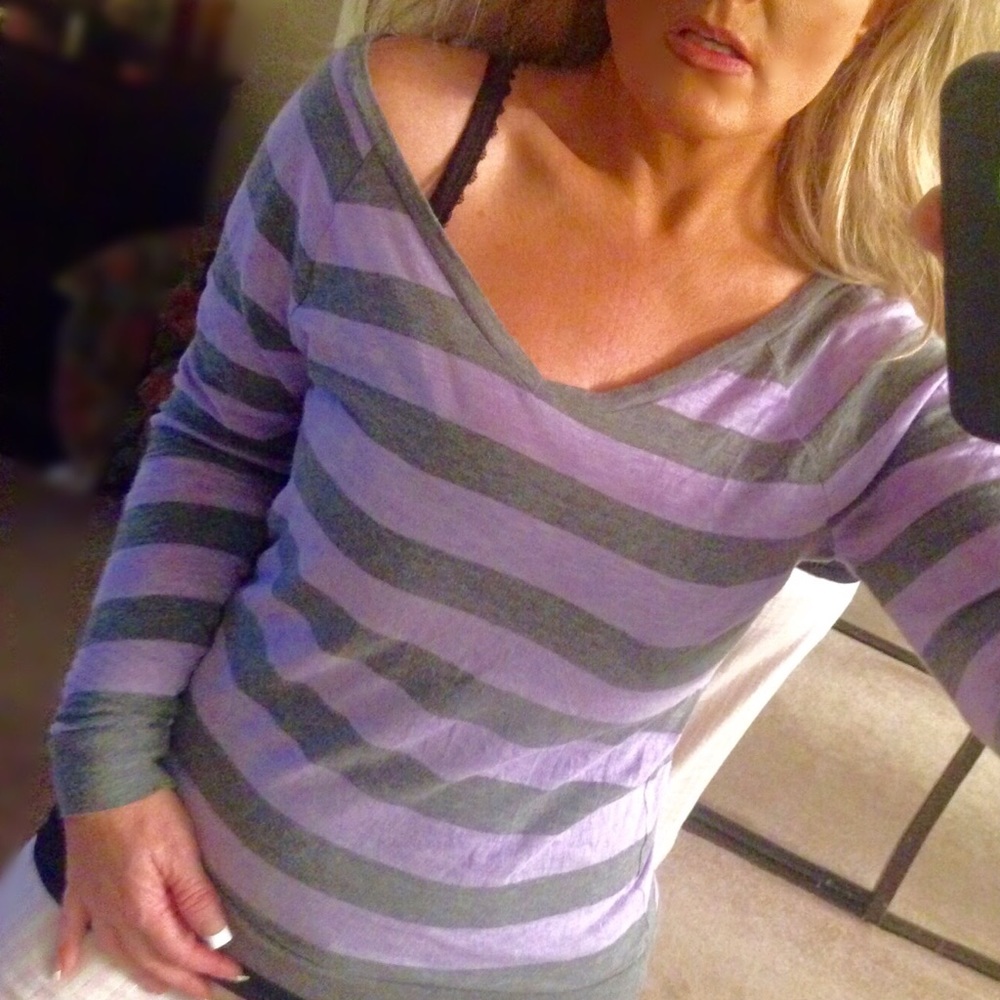 Victoria's Secret PINK Purple Gray Striped Top XS