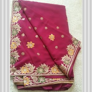 Deep red sari