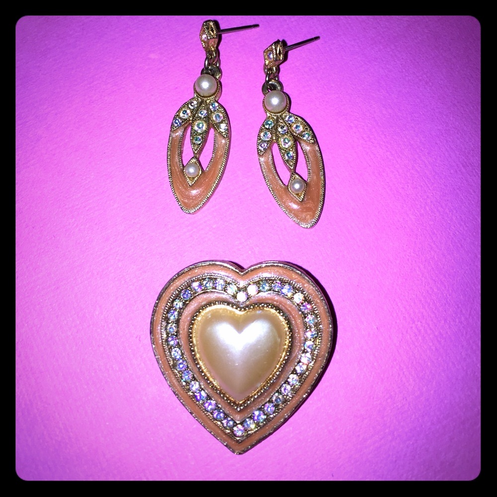 Heart Pendant and Dangling Earrings