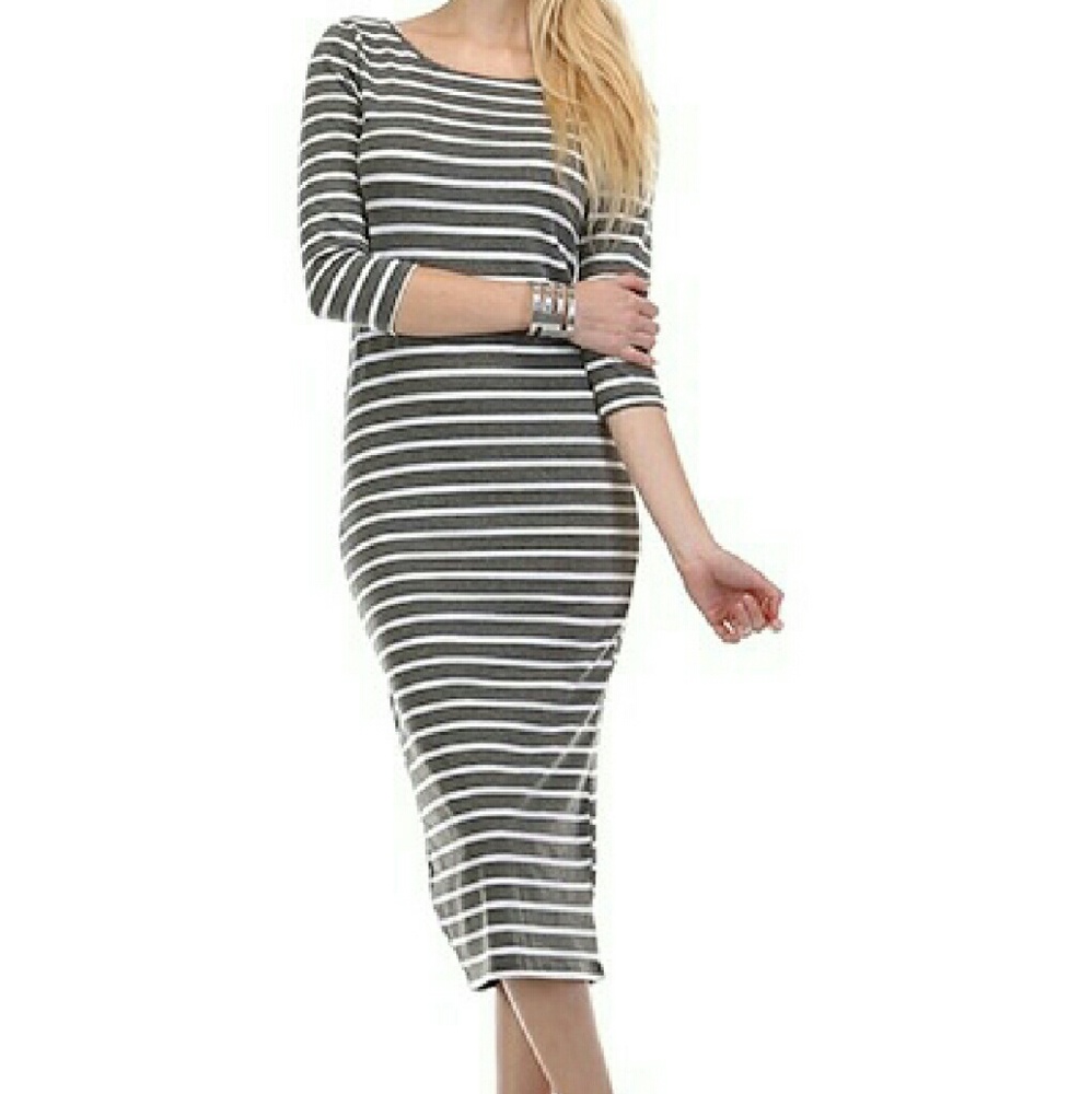 Lovely Gray and white striped fitted dress