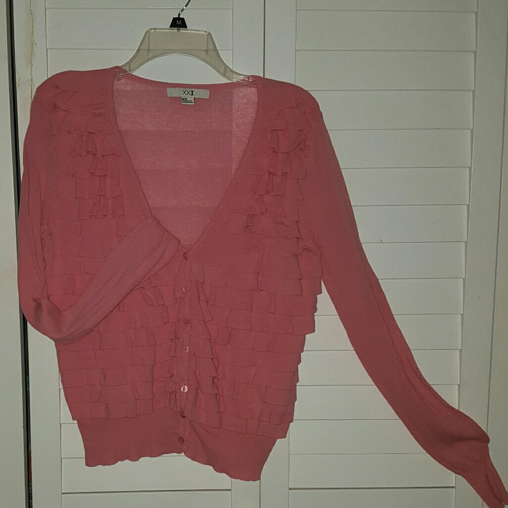 Forever 21 Pretty-N-Pink Ruffled-front Cardigan