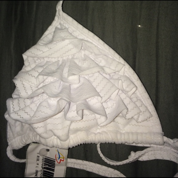 BRAZILIAN BIKINI SET WHITE RUFFLES AND TIES - Picture 2 of 4