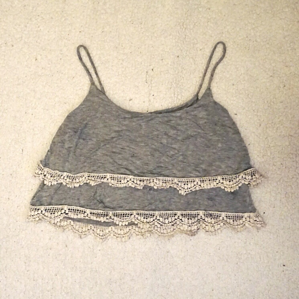 Grey Scalloped Crop Top