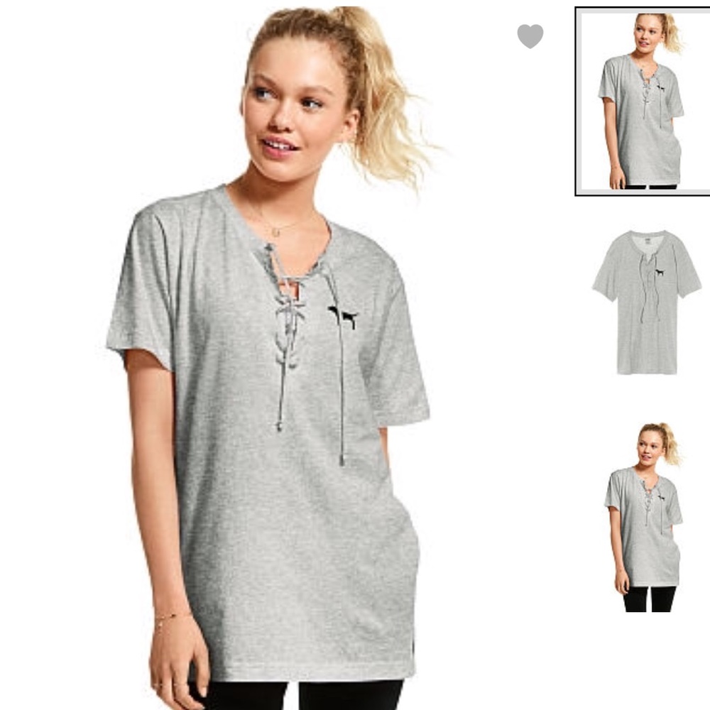 BNWT PINK VS campus short sleeve lace-up tee