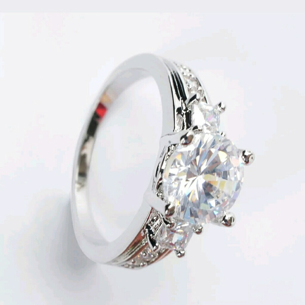 White Gold Plated White Sapphire Ring - Picture 2 of 6