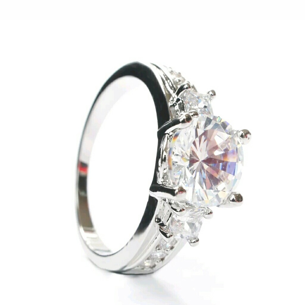 White Gold Plated White Sapphire Ring - Picture 3 of 6