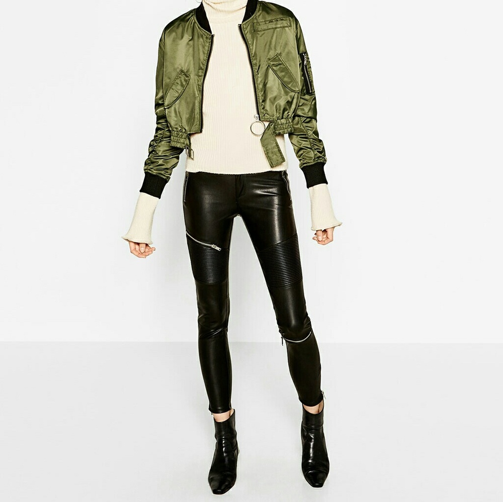 Zara Leather Effect Biker Pants - Picture 3 of 8