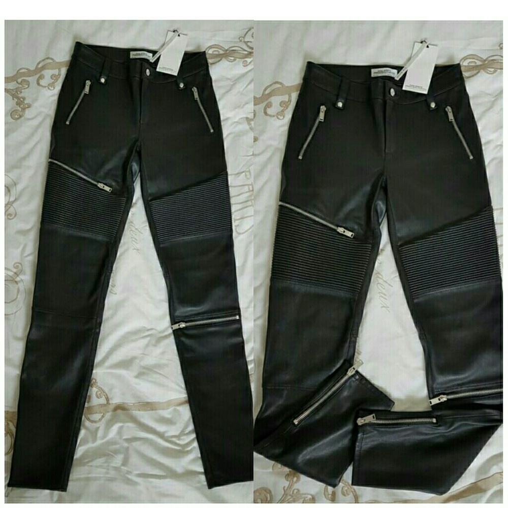 Zara Leather Effect Biker Pants - Picture 7 of 8