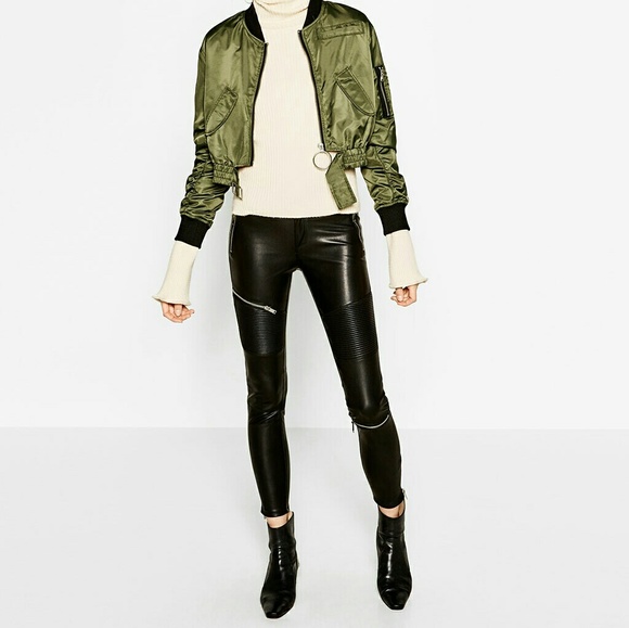 Zara Leather Effect Biker Pants - Picture 3 of 8