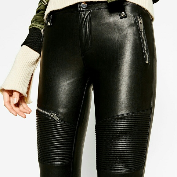 Zara Leather Effect Biker Pants - Picture 4 of 8