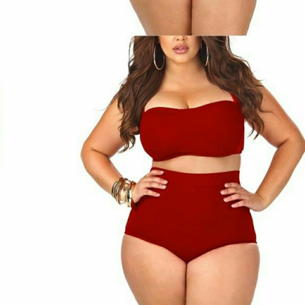 Fashion Plus Size Two Piece High Waist Swimsuits