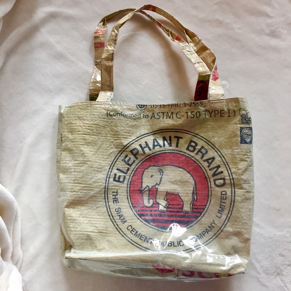 Repurposed cement bag tote. Reusable bag