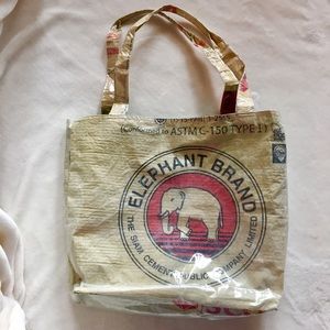 Repurposed cement bag tote. Reusable bag