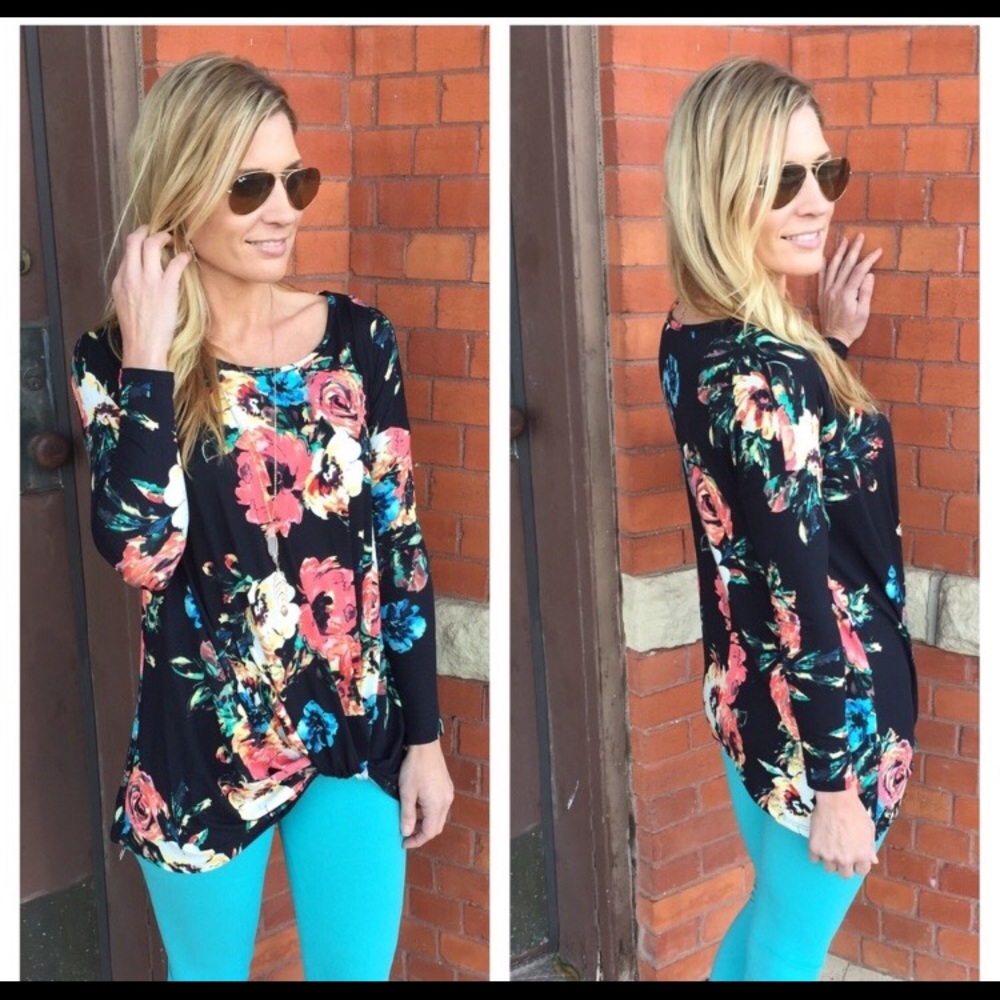 Infinity raine black Floral knotted tunic top