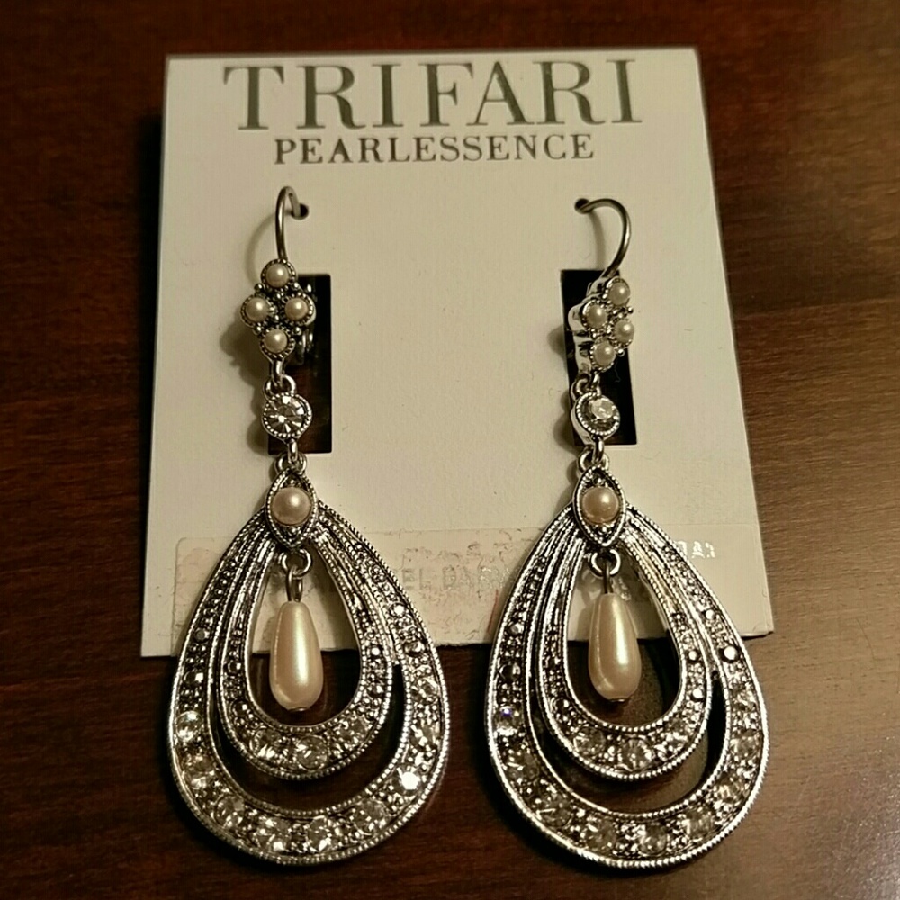 Dangling silver, rhinestone, costume earrings