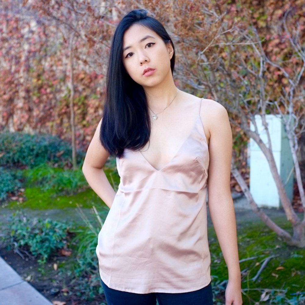 Low Cut Satin Cami - Rose