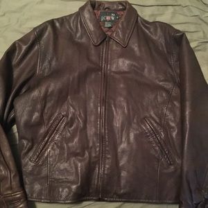 Men's J Crew leather bomber jacket size M nice!