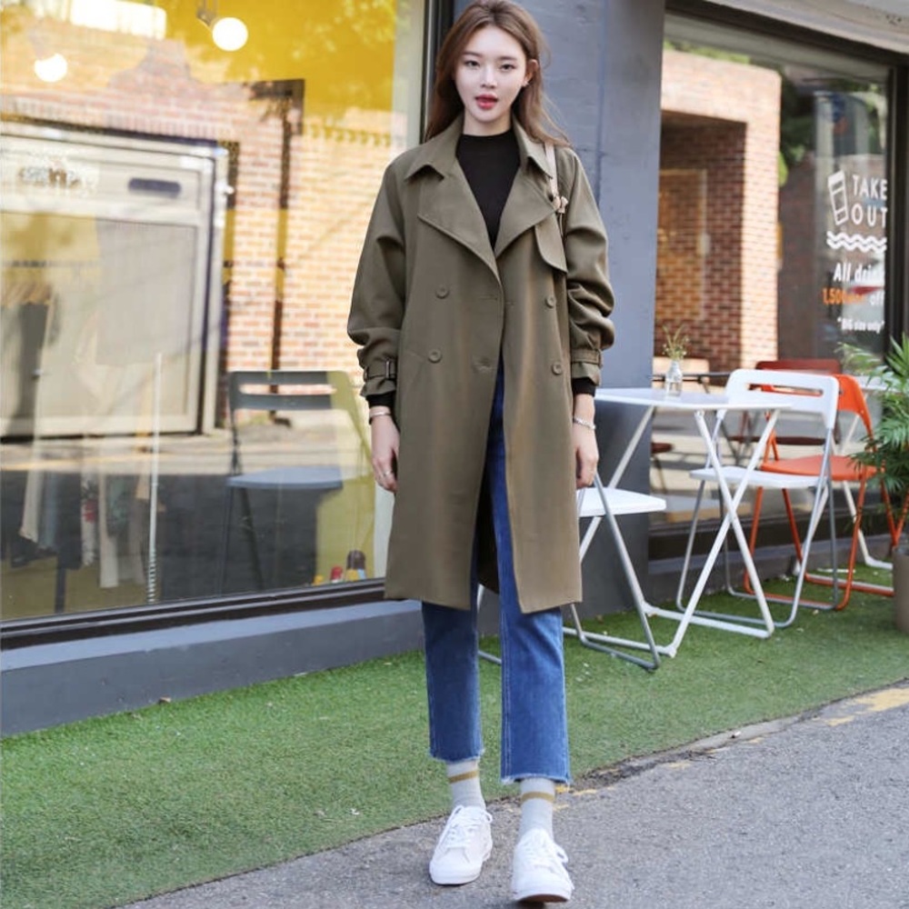 Women's Khaki long trench coat - made in Korea