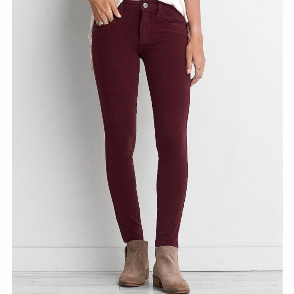 American eagle sateen X4 jegging, wine color.