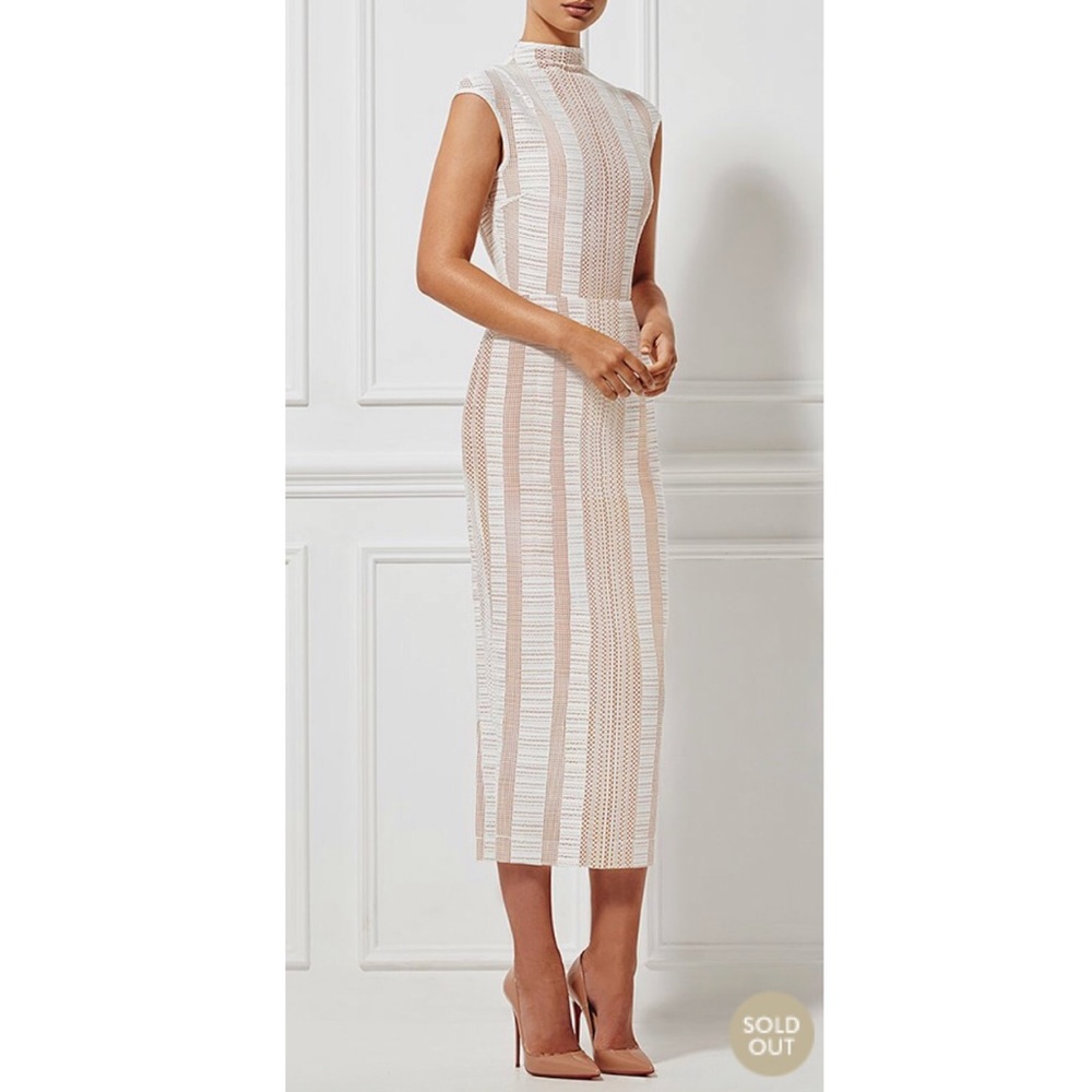 MISHA COLLECTION ivory/nude fully lined midi dress