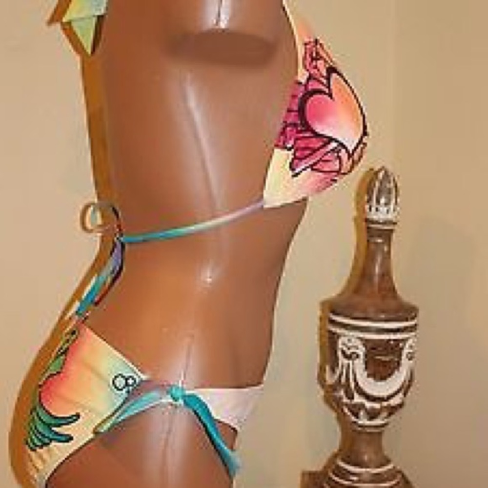 Screen Printed Bikini OP Top Medium Bottoms L - Picture 2 of 4