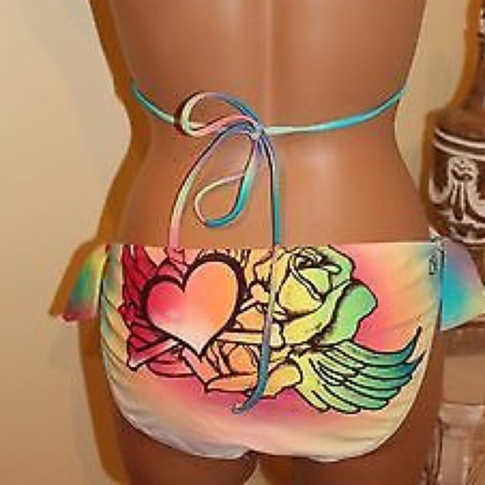 Screen Printed Bikini OP Top Medium Bottoms L - Picture 3 of 4