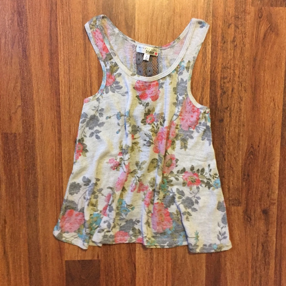 Floral Tank Top with Lace Insert